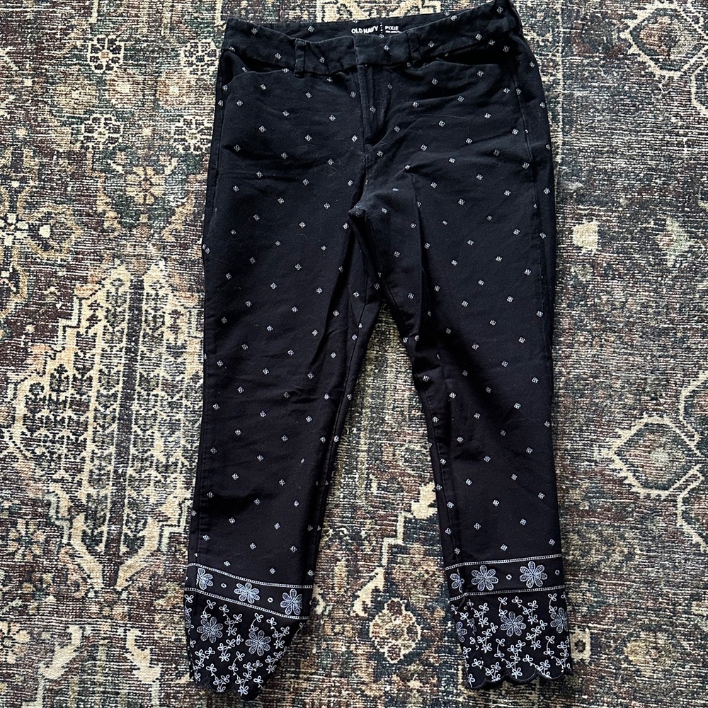 Black Patterned Pants with Floral Cuffs
